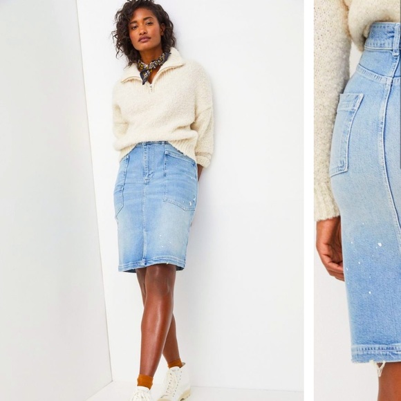 Anthropologie NWT Pilcro Patchwork Denim MIDI Skirt Size 2 - Picture 2 of 14